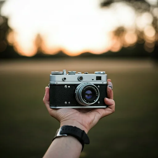Hand, die eine Vintage-Kamera hält, mit weichem Hintergrund