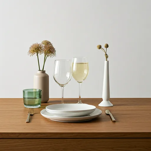 Minimalistische Tischdekoration mit Champagner in der Orangerie